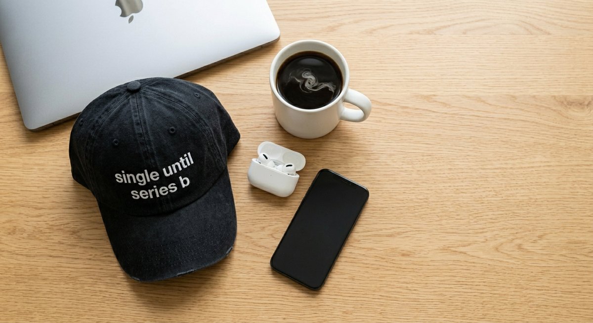 single until series b cap flat lay on desk with laptop and coffee